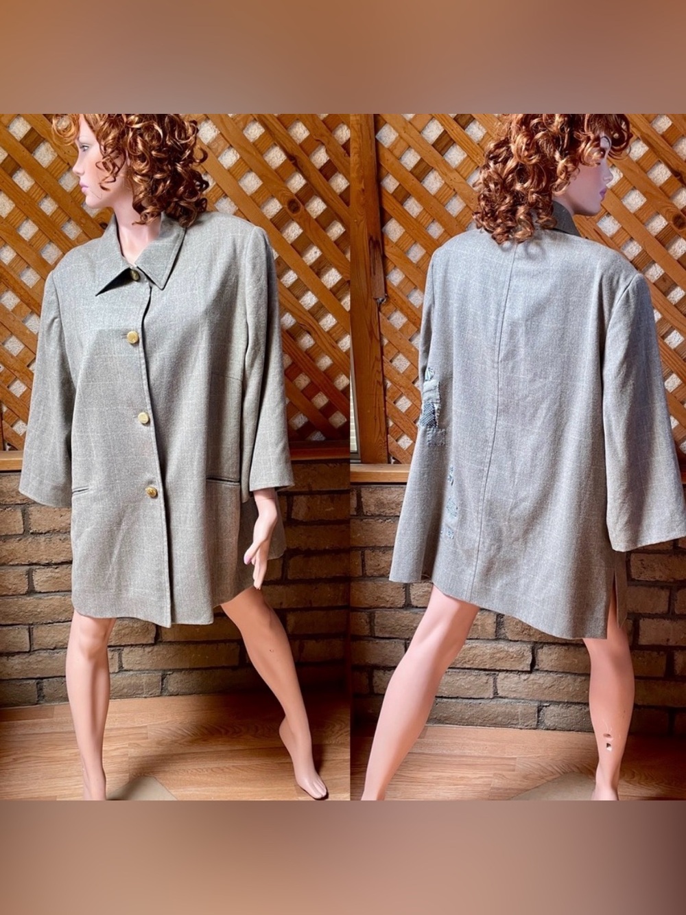 GIANFRANO FERRE Forma ITALY Upcycled Slouchy Appliquéd Gray JACKET Size Large